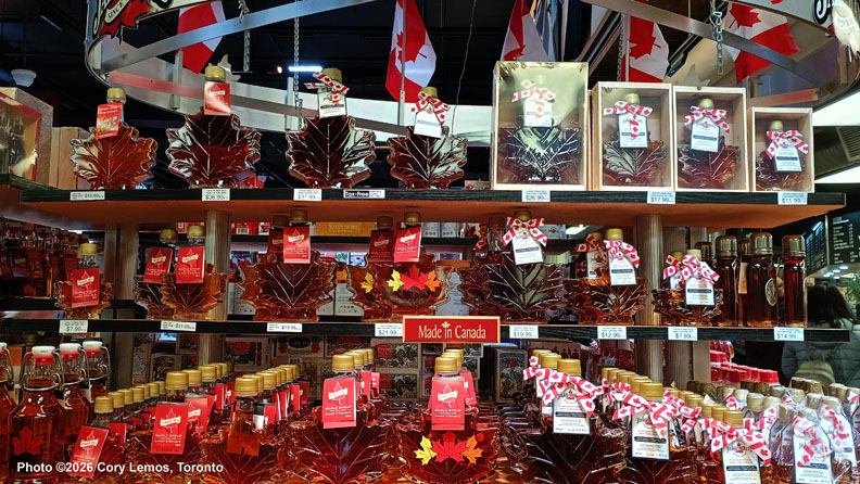 picture of Maple Syrup bottles with Canada Flag taken in St Lawrence Market 